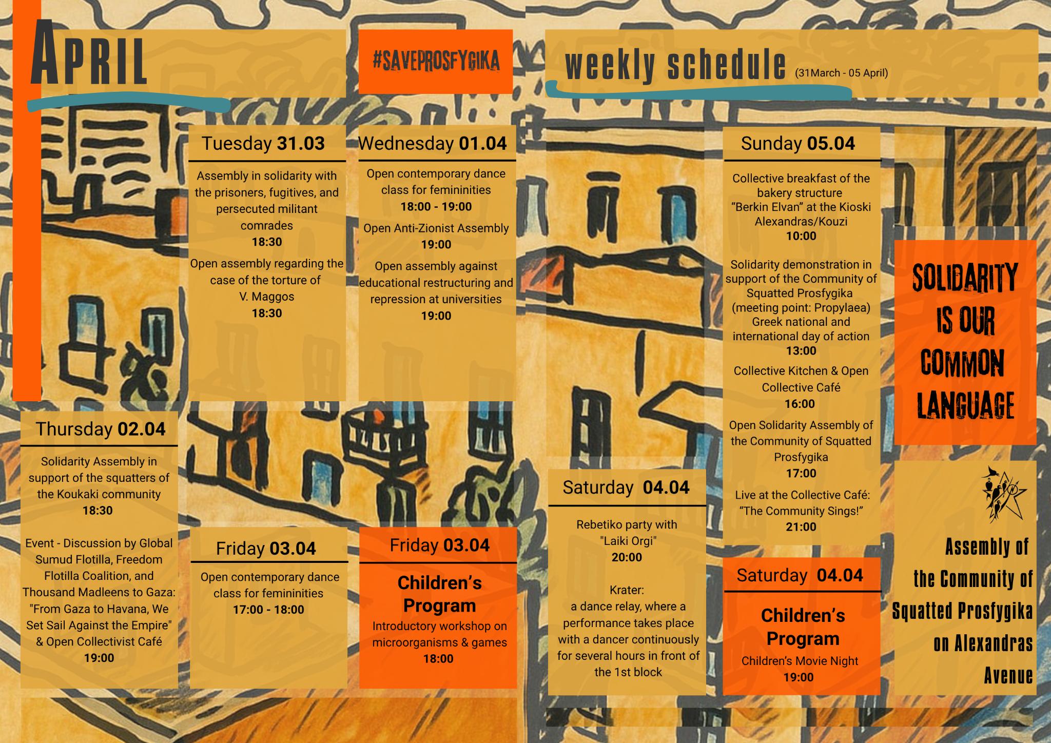 PROGRAM FOR 31.03 – 04.04 IN THE COMMUNITY OF SQUATTED PROSFYGIKA