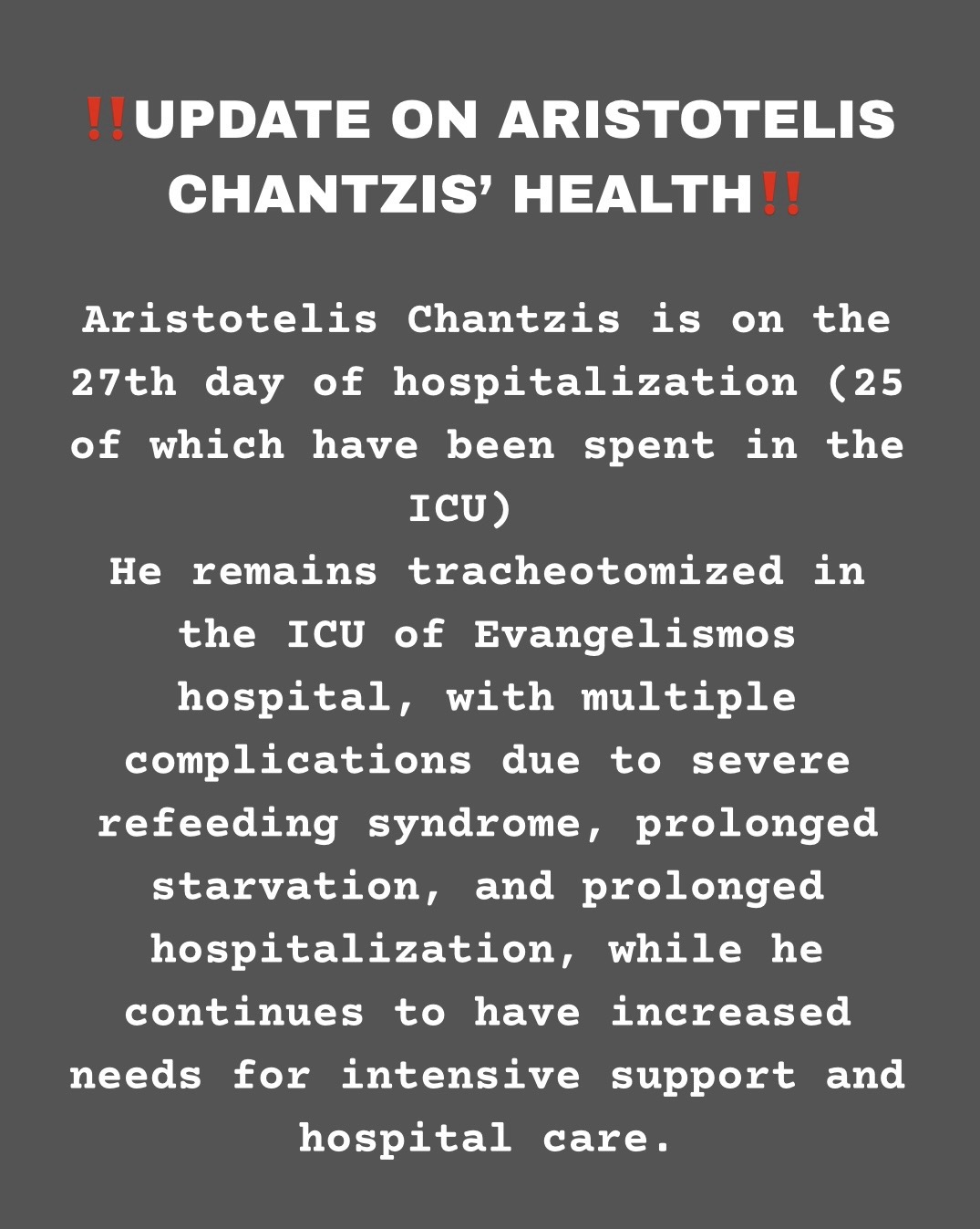 ‼️UPDATE ON ARISTOTELIS CHANTZIS’ HEALTH‼️